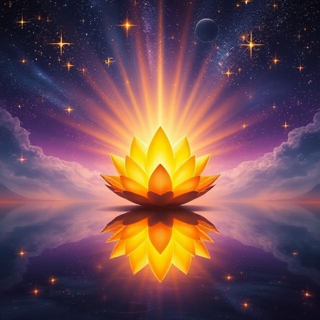 Glowing lotus flower with cosmic background