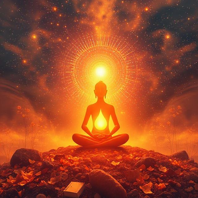 Meditating figure with golden light
